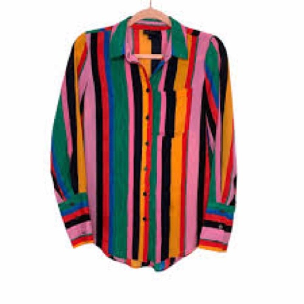 Who what wear rainbow striped shirt button down